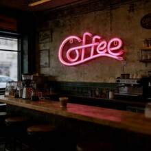 1个LED字母“Coffee”霓虹灯招牌墙面装饰灯，彩色灯光，适用于咖啡吧、生日派对、家居装饰，电池/USB供电，也可用于商店、卧室、客厅等场所。 - coffee霓虹燈 - 查看 5
