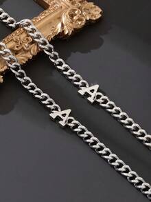 2件套经典简约字母情侣手链套装，时尚男女通用情侣首饰，情人节礼物，送给男友 - 銀色 - 查看 4