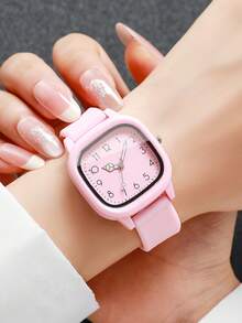 4只/套 女士硅胶手表，时尚休闲方形表盘石英腕表，经典款（不含表盒） - 彩色 - 查看 5