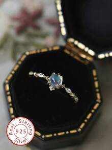 1枚S925纯银精致蕾丝月光石戒指，精美女士珠宝，母亲节礼物，日常佩戴 - 蕾絲月光石戒指 - 查看 2