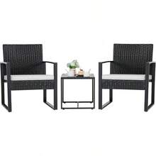 3 Pieces Outdoor Patio Wicker Furniture Set, Modern Rattan Chair Conversation Sets With Coffee Table For Yard And Bistro - 白色 - 查看 1