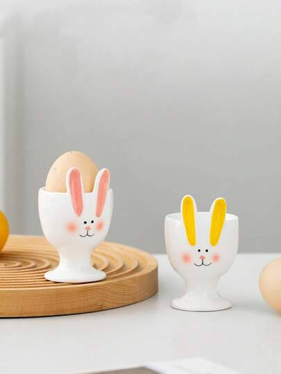 1pc Easter Bunny Egg Ceramic Cup, Adorable Ceramic Egg Cup, Creative Hand-Painted Egg Cup, Practical, Suitable For Restaurant Kitchen Eggware, Dining Table Or Coffee Table Decorative Ornament, Tableware, Festive Decorations, Gift
