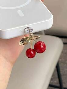 Ins 3D Cherry Rhinestone Phone Dust Plug, Universal For Apple & Android, Premium - Multicolor - View 6