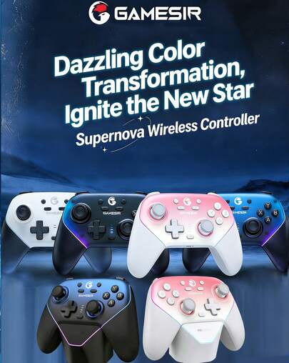 GAMESIR T4n Pro Game Controller: Features Hall Effect Technology For Precise Control, A Large-Capacity Battery For Long-Lasting Performance, RGB Lighting, Hall Effect Linear Triggers, A Six-Axis Gyroscope, Tri-Mode Connectivity, Wireless 1000Hz Polling Rate, And Can Be Equipped With Interchangeable Faceplates In Different Colors.