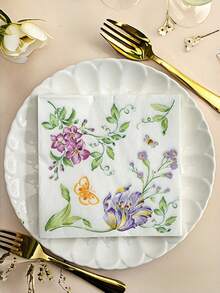 20pcs Disposable Paper Napkins, Suitable For Wedding, Banquet, Hotel And Party Table Decorations. Vintage Leaf, Flower And Bee Printed Napkins, Double-Layer Design, Ideal For Birthday, Afternoon Tea Themed Party Decorations, Party Napkins And Baby Shower - Floral Print - View 9