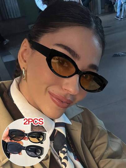 2 PCS Women's Cat Eye Fashion Glasses Polycarbonate Frame Lightweight Pressure-Free Comfort Casual Versatile Suitable For Vacation Outing With Glasses Box