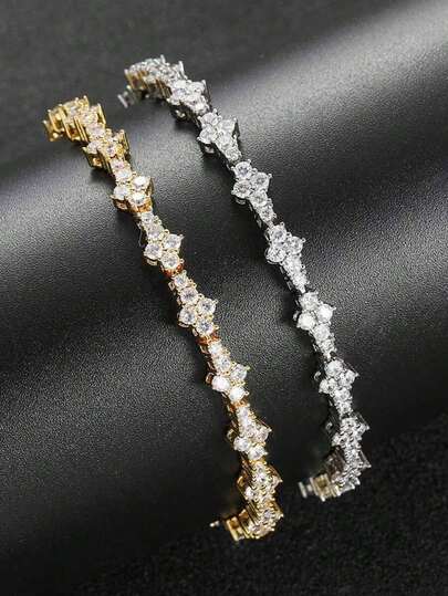 1 Pc Round Stone Star Cubic Zirconia Bracelet, Hip-Hop Jewelry For Men, Shiny Elegant Fashion Accessory, Classic Commemorative Gift For Birthday, Anniversary YZUQ