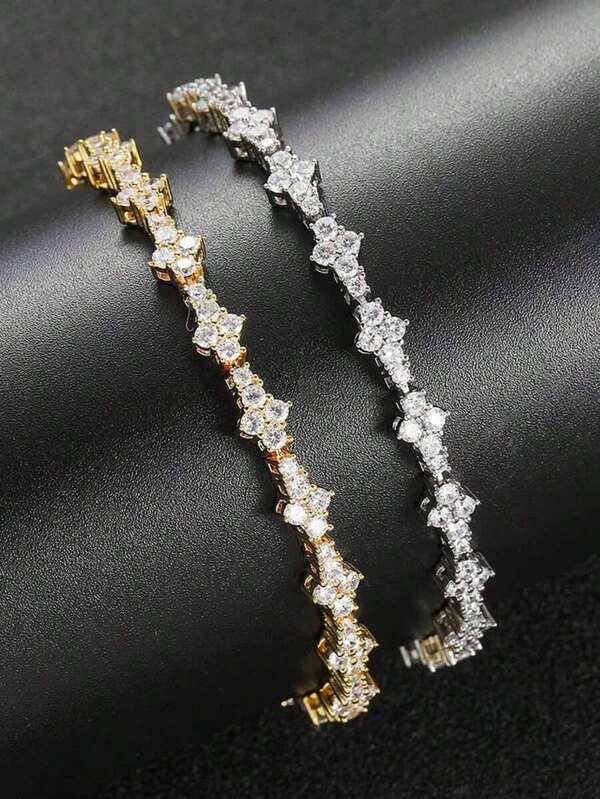 1 Pc Round Stone Star Cubic Zirconia Bracelet, Hip-Hop Jewelry For Men, Shiny Elegant Fashion Accessory, Classic Commemorative Gift For Birthday, Anniversary YZUQ