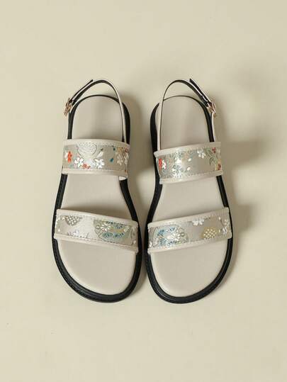 Women's Flat Sandals With Buckle Strap, Low Heel Thick Sole, Colorblock Ditsy Floral, Bohemian Style, Retro Vintage, Open Toe, Comfortable Summer New, Wedge Low Heel, Not Tired Feet, Fashion Outdoor Beach, Random Colorful Flowers, 2026 Spring Autumn, Apricot Irregular Small Floral, Breathable Fresh Elegant Dress, Casual Sports One-Word Strap Roman Shoes, Size 3-43