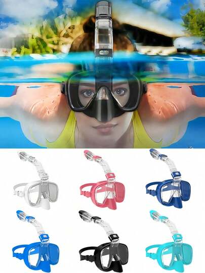 1pc/7 Color Options Multi-Function Snorkel Mask, Allows Breathing Through Nose, 180° Full Panoramic Adult Snorkeling Gear, Dry Top Snorkel Set, 180° Wide View Diving Mask With Free Breathing, Suitable For Snorkeling, Diving, Swimming, Travel, Anti-Fog, Anti-Leak & Camera Mount, Best Gift For Summer Travelers