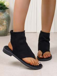 Retro Thong Sandals Women Summer Minimalist High-Top Roman Sandals - Black - View 7