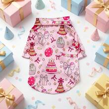1pc Pet Dog Pajamas, Pink Birthday Party Style Dog Shirt, Suitable For Small/Medium Dogs & Cats, As Pet Birthday Gift - Pink - View 3