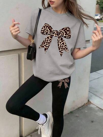 2 Pieces Teen Girls Chic Leopard Set Y2K Vibes Trendsetter Must-Have Summer Wear