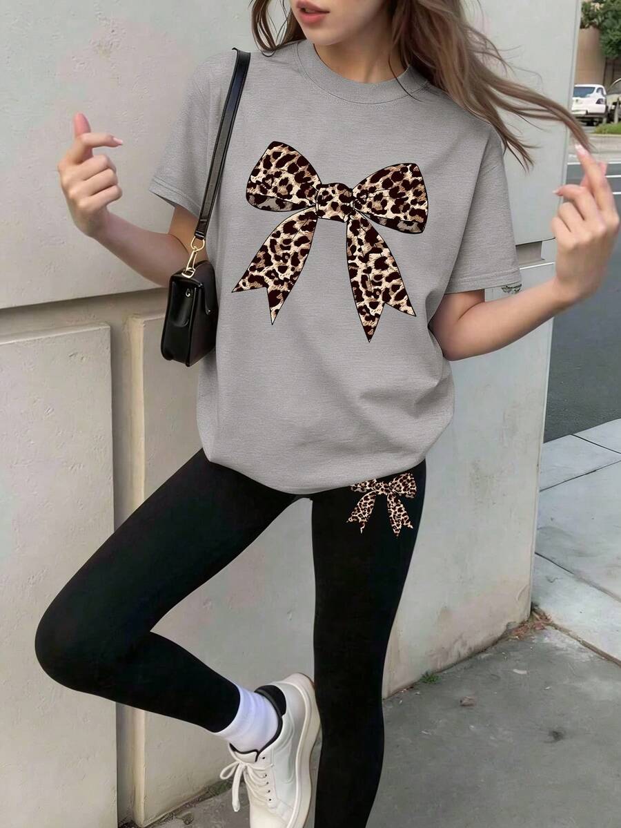 2pcs/Set Leopard Print Y2K Style Outfit, Essential Summer Fashion For Young Girls - Grey - View 1