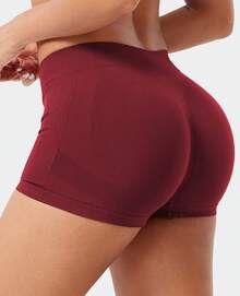 VOYJOY Women Impact Booty Shorts 2.5" Low Rise Hidden Scrunch Butt Lifting Seamless Workout Gym Running Biker Hot Shorts - 史嘉莉紅 - 查看 4