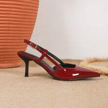 尖头高跟穆勒鞋，时尚新设计，百搭优雅的女士凉鞋 - 酒紅色 - 查看 7