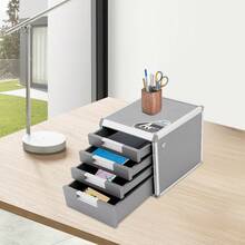 Schubladenorganizer, 4-stufiger Schreibtisch-Schubladenorganizer mit Schloss, Aluminiumlegierung und MDF-Ablagebox - A - Übersicht 7