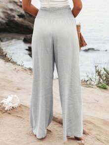 Plus Size Women's Solid Color Summer Vacation Casual Wide Leg Loose Pants Spring - Gray 2 - View 2