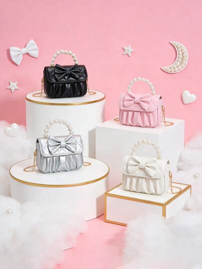 1pc Fashionable And Sweet Pearl Handbag, Crossbody Bag, Stylish Pleated Handbag, Korean Style Cute Women's Handbag, Pu Pleated Pearl Handbag, High-End Solid Color, Suitable For Everyday Shopping, Birthday Parties, Exquisite And Cute Chain Crossbody Bag, A Perfect Gift For Friends And Family.