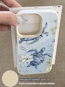 1pc Minimalist Summer Cooling Sea Turtle Illustration Lychee Texture Soft Waterproof Shockproof Anti-Slip High-End Feeling Phone Case, Suitable As Birthday/Holiday Gift For Friends, Family, Couples, Compatible With Apple/ Phones 17/17PRO/17PROMAX/17Air - Multicolor - View 3