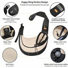 Pet Sling Small Dogs Cats, Drawstring Zipper Security Hook Triple Design Pets' Securty Dog Bag, Breathable Travel Puppy Sling With Adjustable StrapBeige, L9.5 - 13.5 Lbs - L (9.5-13.5 Lbs) + Black Beige - View 6