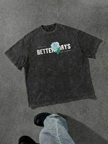 Áo thun nam FRACTYR in họa tiết hoa hồng và gai cổ điển, phong cách đường phố Y2K thường ngày cho mùa hè. - màu đen - Xem 4