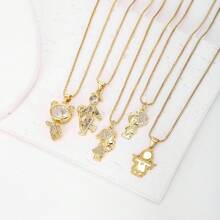 1pc 18k Gold Plated Copper Cubic Zirconia Pendant Necklace, Minimalist Luxury Jewelry Gift For Women - Gold - View 12