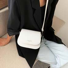 1pc Spring Women's Shoulder Bag - Fashionable Synthetic Leather Crossbody Bag, Adjustable Strap + Minimalist Square Design, Featuring Unique Synthetic Leather Buckle, An Essential Item - 午夜黑 - 查看 2