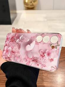 1个优雅粉色桃花蝴蝶透明软手机壳，兼容 17系列、荣耀、三星Galaxy A04e/12/A13/A14/A34/A50/A52/A53/A54/S21/S22/S23/S24/S25/S25 Ultra、6A/7A/8A、12T/13T，国际版，非国内版 - 無色 - 查看 3