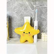 1pc Cute Star-Shaped Toothbrush Holder - Freestanding Plastic Bathroom Storage Box With Smiling Face Design, Space-Saving Adorable Star Shape, Suitable For Countertop, Sink, Bathtub - Can Hold Toothbrush And Toothpaste (No Installation Required) - Bathroom Decor - Yellow - View 8