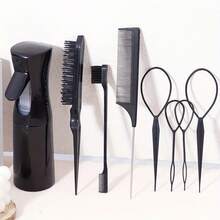 8件套专业美发工具套装，包括发胶、编发圈、尖尾梳、蓬松梳和发际线定型梳，适用于所有发质和发型。 - 彩色 - 查看 4