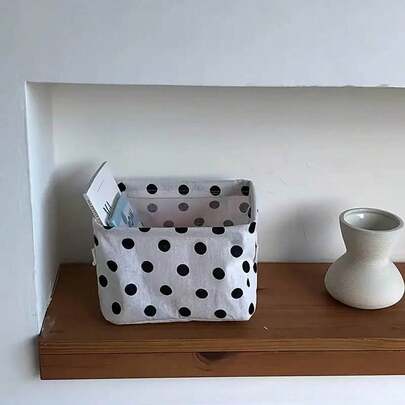 1 Hộp đựng đồ chấm bi đen trắng dễ thương có tay cầm | Hộp đựng đồ hiện đại không nắp, chất liệu vải polyester bền chắc, lý tưởng cho trường học, văn phòng, bàn trang điểm và trang trí phòng, đa năng dùng để đựng đồ trang điểm, đồ thủ công và nhiều hơn nữa, giỏ đựng đồ trên kệ.