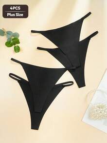Bộ 4 chiếc quần lót dây mảnh cạp thấp, chất liệu lụa, cỡ lớn dành cho nữ, thích hợp mặc hàng ngày và khi ngủ. - màu đen - Xem 4