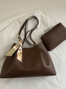 2026 Spring New Arrival High-End Fashion Pleated Large Capacity Tote Bag With Scarf, Luxury Versatile Shoulder Handbag - Coffee Brown - View 11