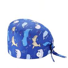 1顶印花护士帽，防尘帽，男女通用，适合医生、医学生、美容师、麻醉师、手术室工作人员，透气吸湿，鲨鱼星空图案，休闲可爱，涤纶材质，护理配件，手术帽，四季皆宜 - A - 查看 15