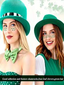 6pcs Face Tattoos, Leaf Face Stickers, Shamrock Temporary Tattoos, Green Makeup Tattoos, Green Freckle Face Tattoos, Paper Material, Oblong Shape - Multicolor - View 11