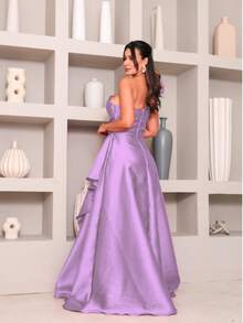 Long Dress With Flower For Graduation, Party, Wedding, Evening. - Lilac Purple - View 3
