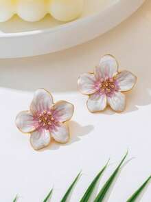 1 paire de boucles d'oreilles à tige fleur à 5 pétales mignonnes et chics en tie-dye, convient pour le port quotidien, décontracté et de voyage des femmes, cadeau d'anniversaire pour la petite amie - Multicolore - Voir 4