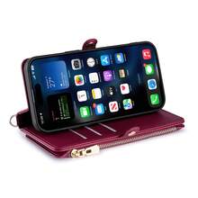 真皮钱包卡套 PU 翻盖手机壳，兼容 Air 17 16 15 14 13 12 11 XR Pro X XS Max XR Plus SE 5G 2020 2022，带挂绳钱包卡套，华为 P30 钱包翻盖手机保护套，Galaxy S25 S23 S22 S21 S20 S24+ Ultra FE S10e A90 M52 M12，生日礼物，春季周年纪念手机壳 - 紅色 - 查看 4