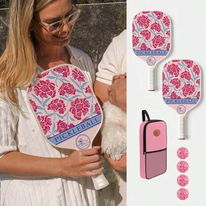 Bộ vợt Pickleball 2 món gồm 4 quả bóng và túi đựng, mặt vợt bằng sợi thủy tinh nhẹ và lõi tổ ong bằng polypropylene, vợt Pickleball trong nhà và ngoài trời dành cho người mới bắt đầu (nữ).