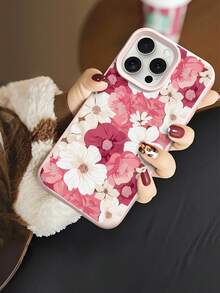 花朵图案时尚INS风精致粉白花卉液态硅胶软手机壳，防震保护，兼容 11/12/13/14/14Plus/15/15Plus/16/16Plus/7/8Plus/17/17Pro - 彩色 - 查看 4