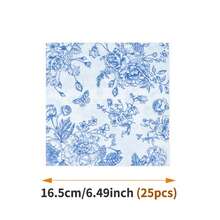 蓝白瓷花瓣形一次性餐盘、餐巾纸、杯子套装 - 一次性派对用品套装，适合10位客人，一次性纸盘，派对餐具，适用于生日、婚礼、野餐等场合 - 款式1 - 查看 7