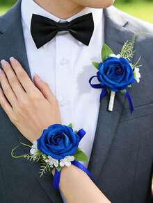 Bộ hoa cài áo và hoa cài ve áo cưới, vòng tay hoa giả, vòng tay hoa cài áo dự tiệc, hoa cài ve áo cho nam, phụ kiện hoa cưới, trang trí vest dự tiệc. - Nhiều màu - Xem 10