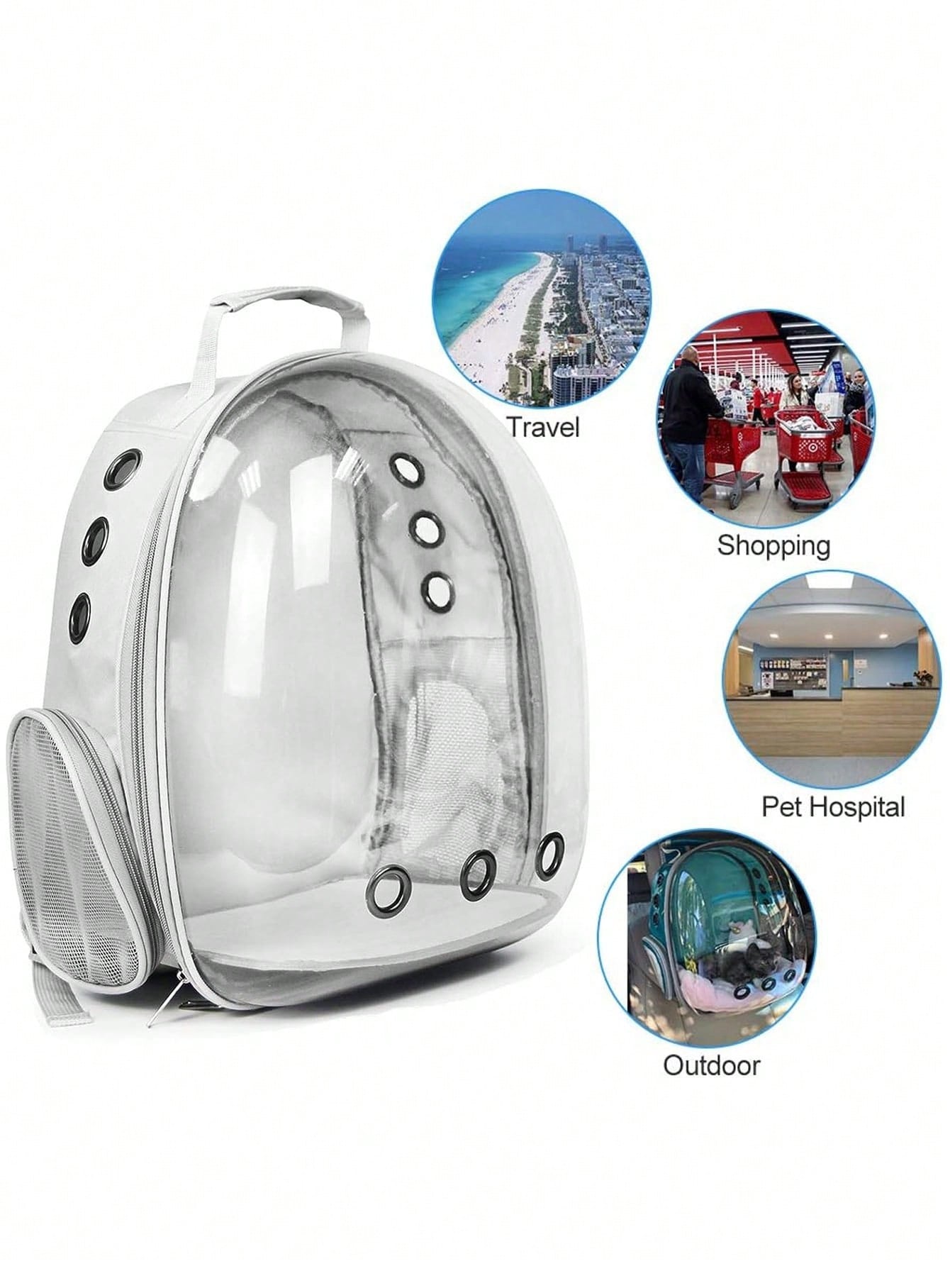 1 pièce Sac à dos de transport pour animaux de compagnie pour chats et chiots, capsule spatiale transparente et respirante, sac de transport extérieur pour chat 11