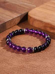 1pc Stay Sleep Elastic Bracelet - 8mm Purple Quartz, Purple Ombre, Stress Relief Gemstone, Perfect Gift For Any Occasion - Màu tím - Xem 2