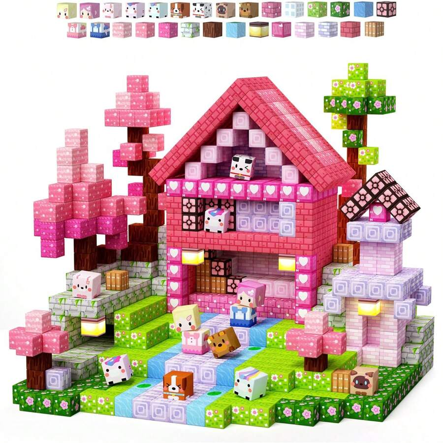 48/100/200/300pcs Princess Castle Series Magnetic Building Blocks Toy Set, 0.78 Inch, STEM Educational Sensory Toy, Best Gift For Boys & Girls 3+ Years Old - Multicolor - View 1