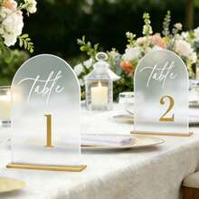 1 Set = 10pcs Matte Wedding Table Number Plates 1-40 With Stands, Gold Arch Acrylic Table Number Plates With Stands 15*10cm, Suitable For Wedding Reception, Party, Anniversary, Events - View 5