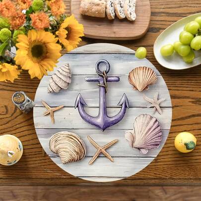 4 件套餐垫，图案分别为锚、贝壳和海星，适用于用餐、派对和家居装饰，尺寸为 38*38 厘米，可水洗，材质耐用，是理想的礼物之选。