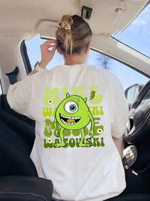Disney Women's "Monster Power Company" "Big Eye" T-Shirt-Casual Short-Sleeved T-Shirt In Spring, Summer And Autumn, Disneyland-Inspired Casual Wear, Fashionable Loose-Fitting Shirts And Disney Shirts. - White - View 1