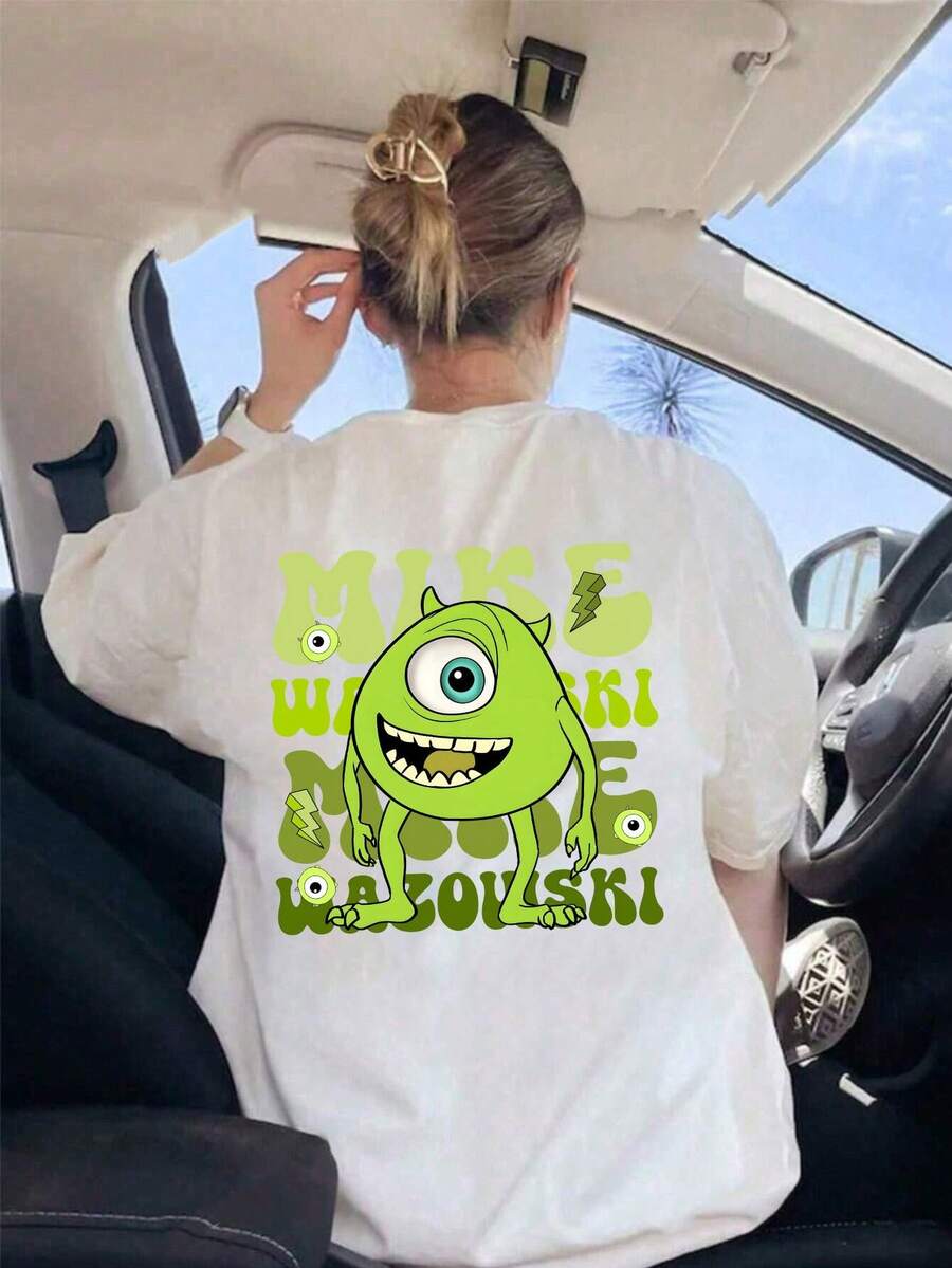 Disney Women's "Monster Power Company" "Big Eye" T-Shirt-Casual Short-Sleeved T-Shirt In Spring, Summer And Autumn, Disneyland-Inspired Casual Wear, Fashionable Loose-Fitting Shirts And Disney Shirts. - White - View 1